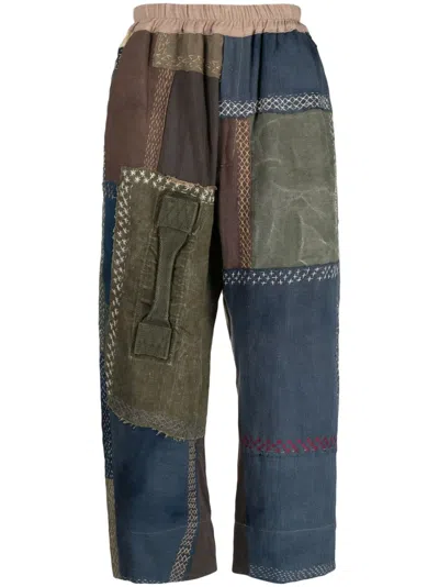 By Walid Gerald Patchwork Loose-fit Trousers In Brown