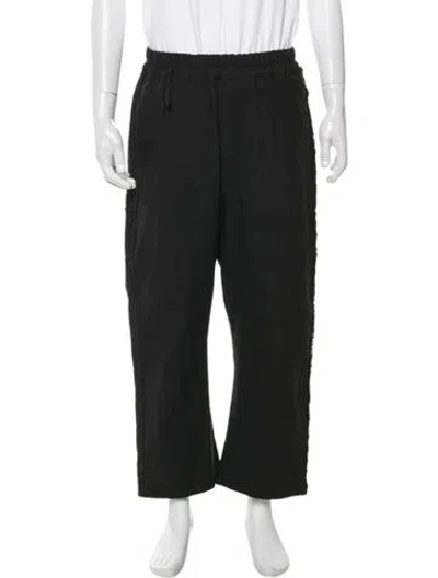 Pre-owned By Walid Linen Embroidered Accent Lounge Bottoms In Black