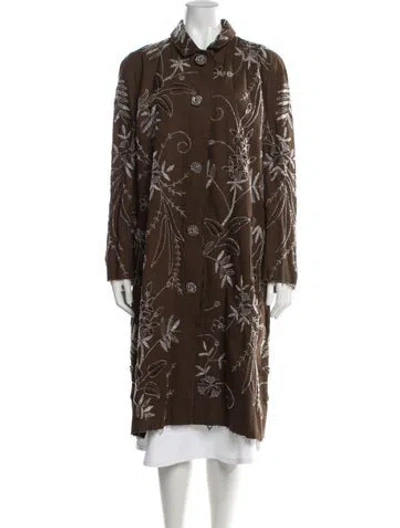 Pre-owned By Walid Linen Floral Print Coat In Brown