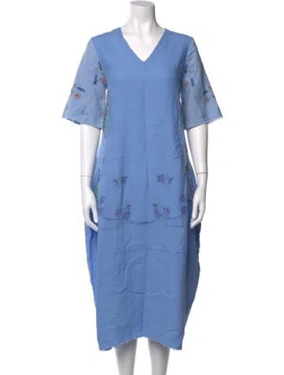 Pre-owned By Walid Linen Long Dress In Blue