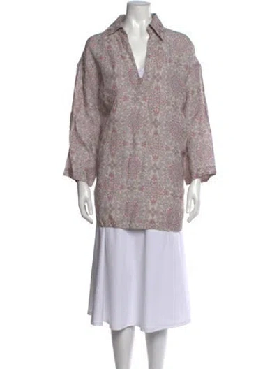 Pre-owned By Walid Linen Patterned Tunic In Purple