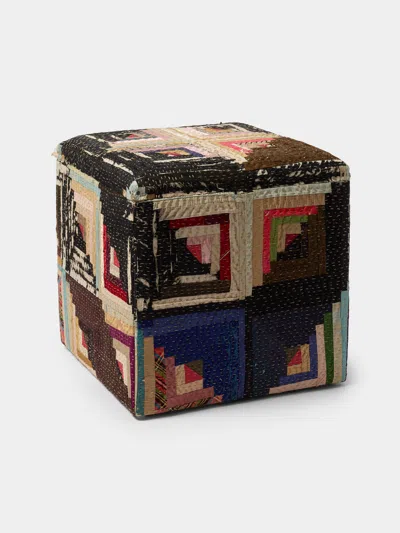 By Walid Oak And Silk Log Cabin Patchwork Storage Stool