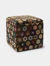 By Walid Oak And Vintage Patchwork Silk Storage Stool In Brown