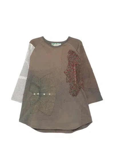 By Walid Patchwork Button T-shirt In Brown