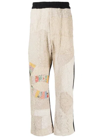By Walid Patchwork-detail Two-tone Trousers In Neutrals