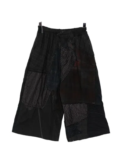 By Walid Patchwork Drawstring Shorts In Black