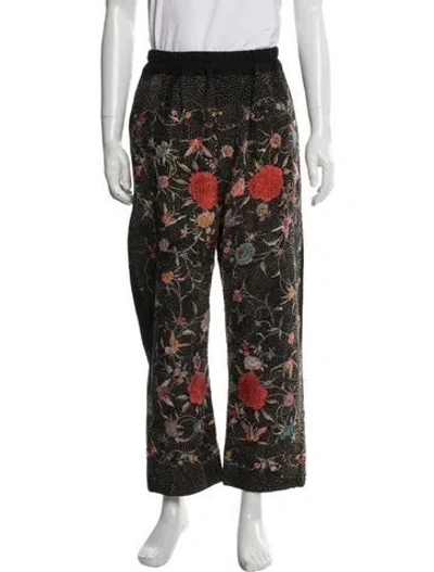 Pre-owned By Walid Silk Floral Print Lounge Bottoms In Black
