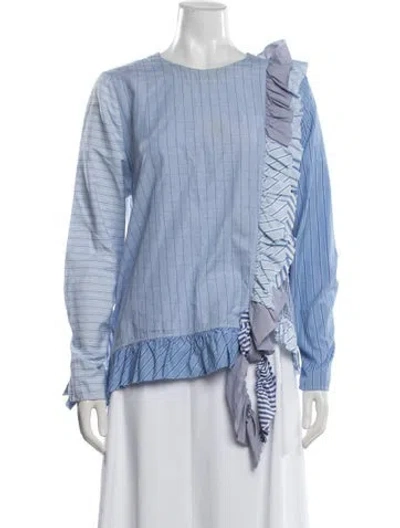 Pre-owned By Walid Striped Crew Neck Top In Blue/white