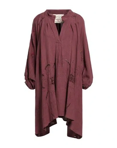 By Walid Woman Mini Dress Burgundy Size L Linen