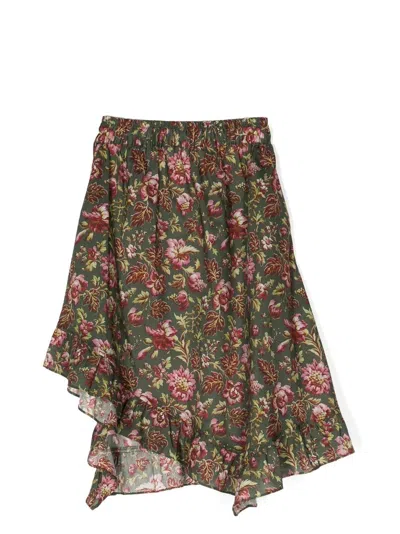 By Walid Kids' Floral-print High-low Hem Skirt In Green