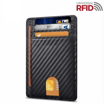 Bybeej Mens Leather Slim Wallet Credit Card Holder Rfid Blocking Pocket Id Money Pu Usa - Carbon Fiber In Black