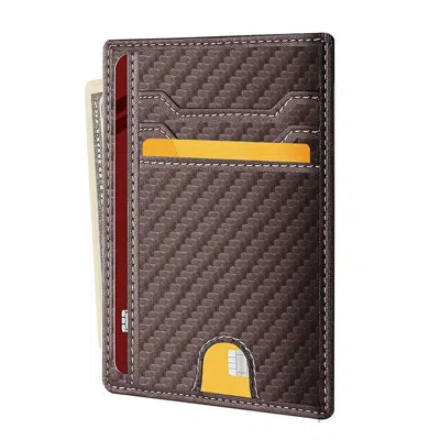 Bybeej Mens Leather Slim Wallet Credit Card Holder Rfid Blocking Pocket Id Money Pu Usa -carbon Fiber Coffe In Brown