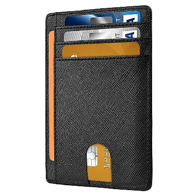 Bybeej Mens Leather Slim Wallet Credit Card Holder Rfid Blocking Pocket Id Money Pu Usa - Cross, Black