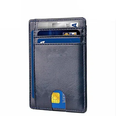 Bybeej Mens Leather Slim Wallet Credit Card Holder Rfid Blocking Pocket Id Money Pu Usa, Smooth, Blue