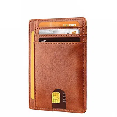 Bybeej Mens Leather Slim Wallet Credit Card Holder Rfid Blocking Pocket Id Money Pu Usa, Smooth, Brown