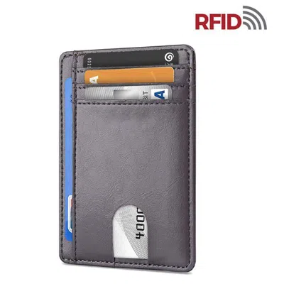 Bybeej Mens Leather Slim Wallet Credit Card Holder Rfid Blocking Pocket Id Money Pu Usa -smooth Gray