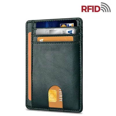 Bybeej Mens Leather Slim Wallet Credit Card Holder Rfid Blocking Pocket Id Money Pu Usa -smooth Green