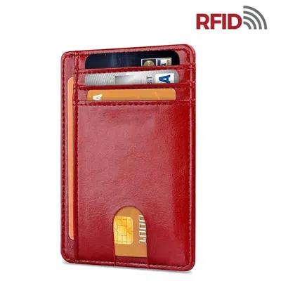 Bybeej Mens Leather Slim Wallet Credit Card Holder Rfid Blocking Pocket Id Money Pu Usa -smooth Red