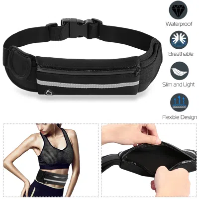 Bybeej Sports Waist Bag Running Belt Pack Waterproof Adjustable Waist Pouch In Black