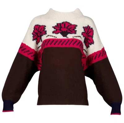 Pre-owned Byblos 1990s  Vintage 100% Wool Chunky Knit Sweater Top With Flower Design In Black