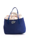 BYBLOS CHIC BLUE FABRIC SHOPPER TOTE WITH PATENT ACCENTS