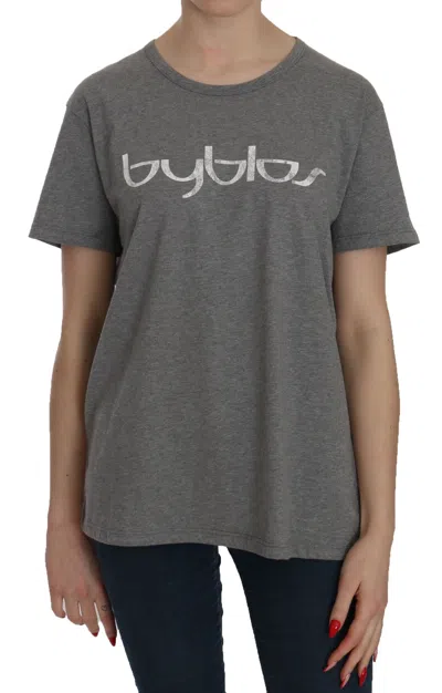 Byblos Cotton Grey Short Sleeve Round Neck Top T-shirt Women's Blouse In Gray