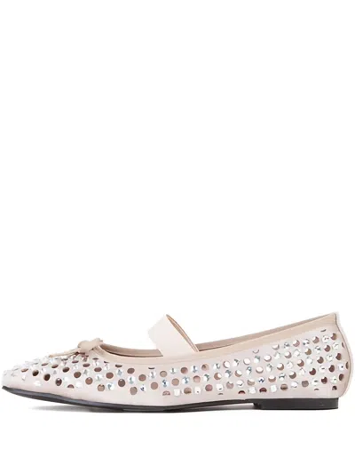 Byblos Crystal-embellished Perforated Flats In Neutral