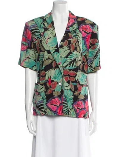 Pre-owned Byblos Floral Print Blazer In Green