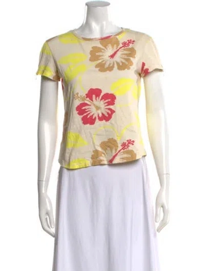 Pre-owned Byblos Floral Print Crew Neck T-shirt In Yellow