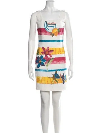 Pre-owned Byblos Floral Print Mini Dress In White