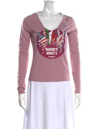 Pre-owned Byblos Graphic Print V-neck T-shirt In Pink