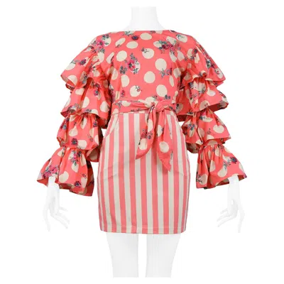 Pre-owned Byblos Hot Pink Floral Dot & Stripe Ensemble 1989