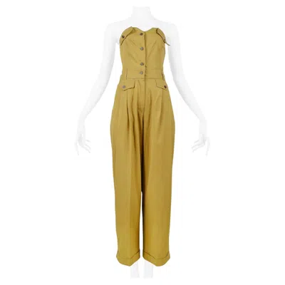 Pre-owned Byblos Khaki Cotton Strapless Jumpsuit 1992 In Brown