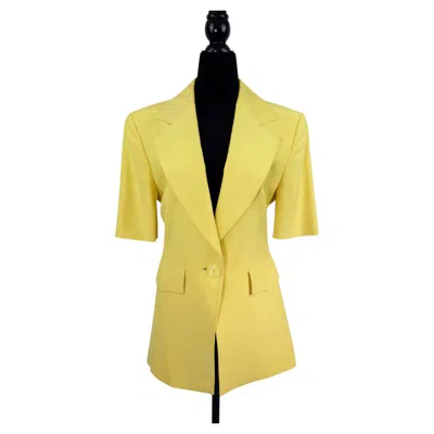 Pre-owned Byblos Lemon Yellow Silk Short-sleeved Jacket, 1990s Vintage