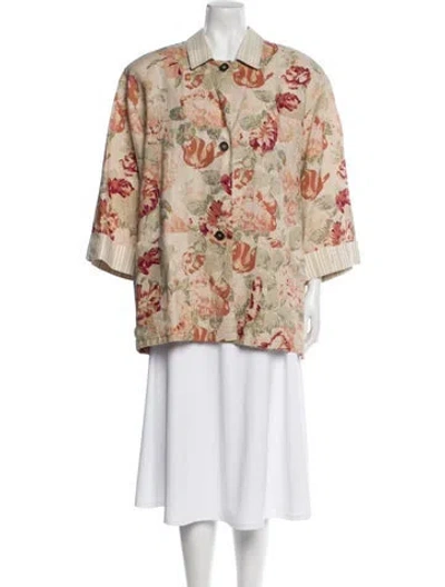 Pre-owned Byblos Linen Floral Print Evening Jacket In Neutral