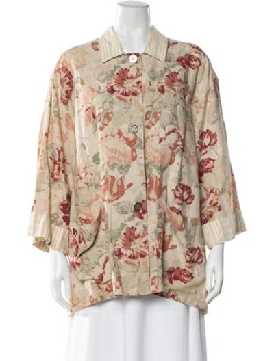 Pre-owned Byblos Linen Floral Print Top In Neutral