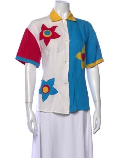 Pre-owned Byblos Linen Graphic Print Top In Blue