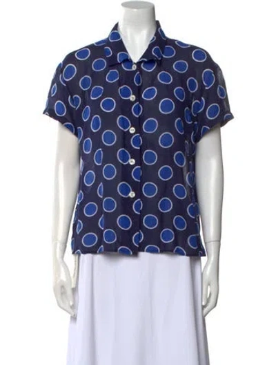 Pre-owned Byblos Linen Printed Button-up Top In Blue