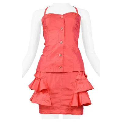 Pre-owned Byblos Rose Pink Silk Skirt Ensemble 1990's In Red