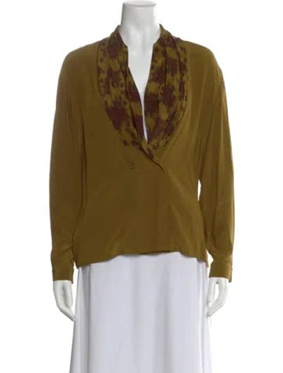 Pre-owned Byblos Silk Paisley Print Blouse In Green