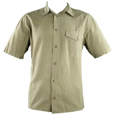 Pre-owned Byblos Size 46 Green Olive Silk One Pocket Short Sleeve Shirt