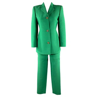 Pre-owned Byblos Size S Green Wool Blend Notch Lapel Pants Suit
