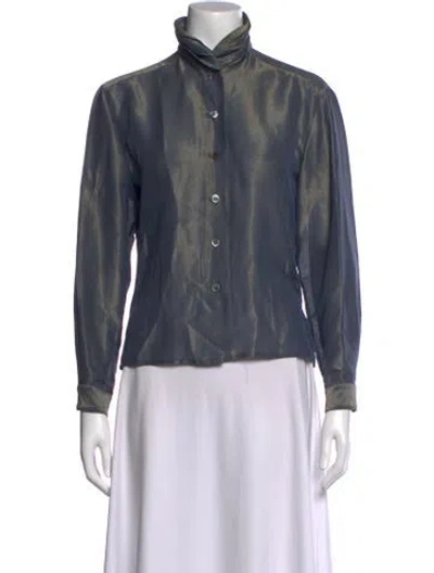 Pre-owned Byblos Vintage Long Sleeve Button-up Top In Blue/metallic