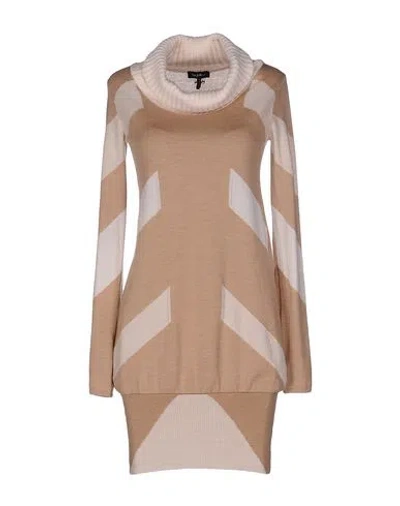 Byblos Woman Mini Dress Beige Size L Merino Wool