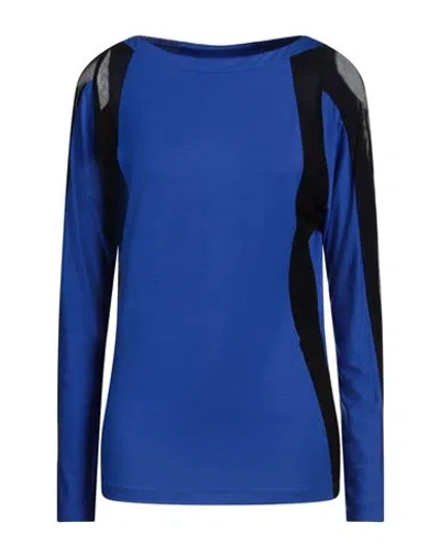 Byblos Woman T-shirt Bright Blue Size M Viscose, Elastane, Polyamide