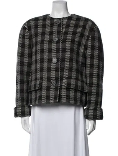 Pre-owned Byblos Wool Plaid Print Evening Jacket In Black