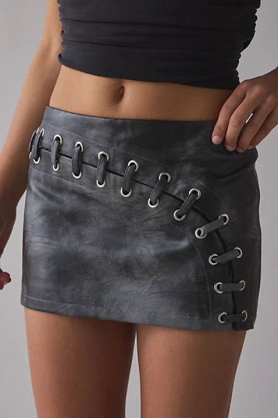 By.dyln By. Dyln Karlita Karlita Lace-up Faux Leather Micro Mini Skirt In Grey, Women's At Urban Outfitters In Gray