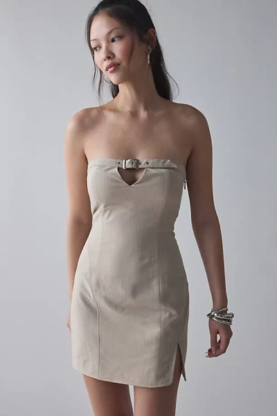 By.dyln By. Dyln Layla Belted Keyhole Cutout Strapless Mini Dress In Stone, Women's At Urban Outfitters