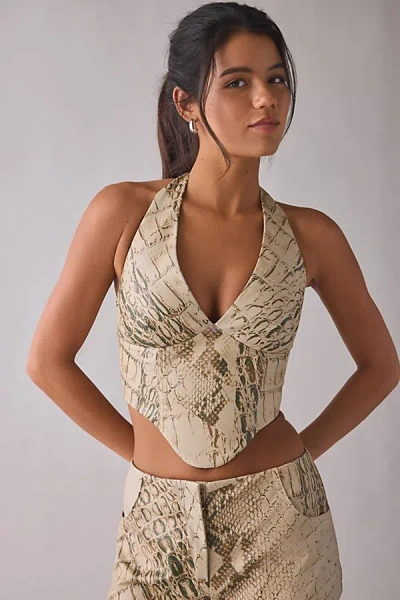 By.dyln By. Dyln Pru Snakeskin Faux Leather Corset Top In Scale Print, Women's At Urban Outfitters In Multi