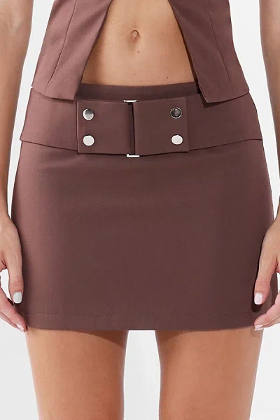 By.dyln By. Dyln Ren Buckle Detail Low-rise Mini Skirt In Chocolate, Women's At Urban Outfitters In Brown